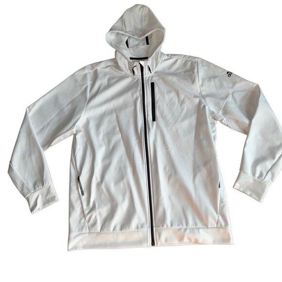 Adidas Men's White & Black Windbreaker Hooded Soccer Zip Up Jacket - Size XL